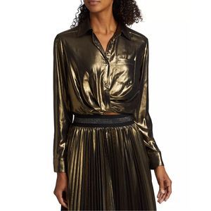 Le Superbe Metallic Sunset Shirt in Vintage Gold Size 8